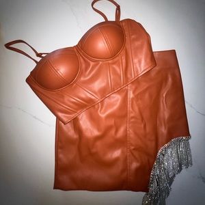 NWT Tan Vegan Leather Skirt Set
